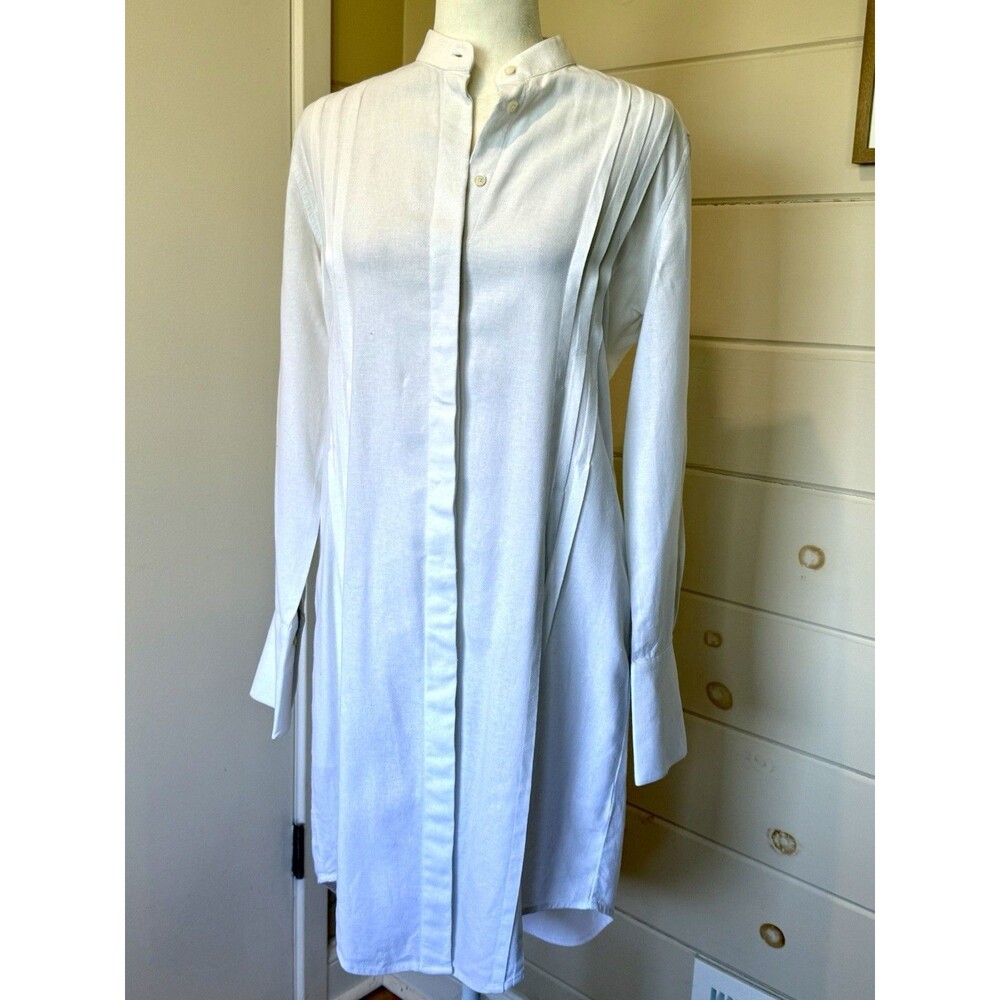 Claridge & King White Linen Blend Midi Shirt Dress S Lagenlook Quiet Luxury